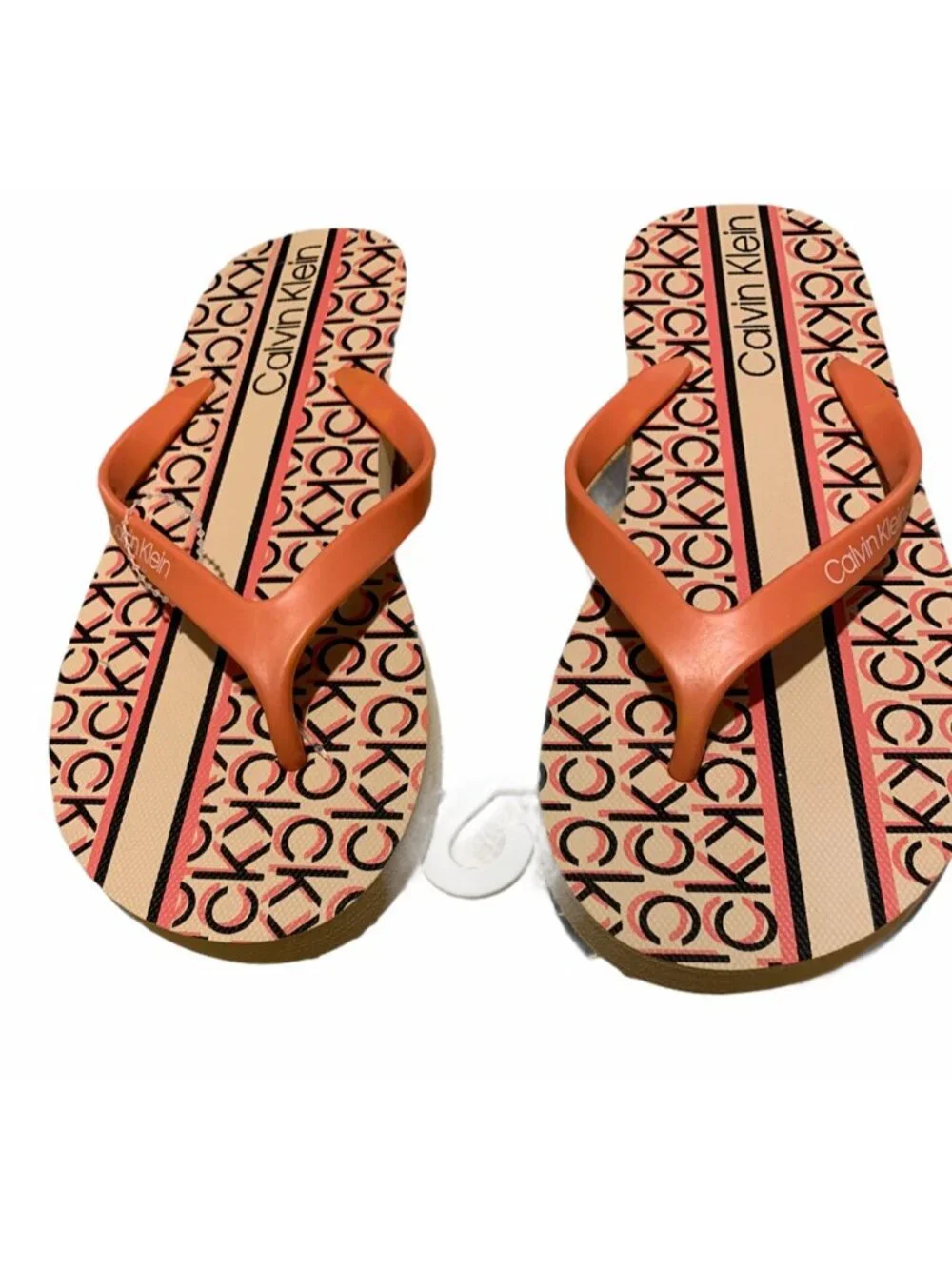 Calvin Klein Women Flip Flop Sashila Orange Coral Size 6